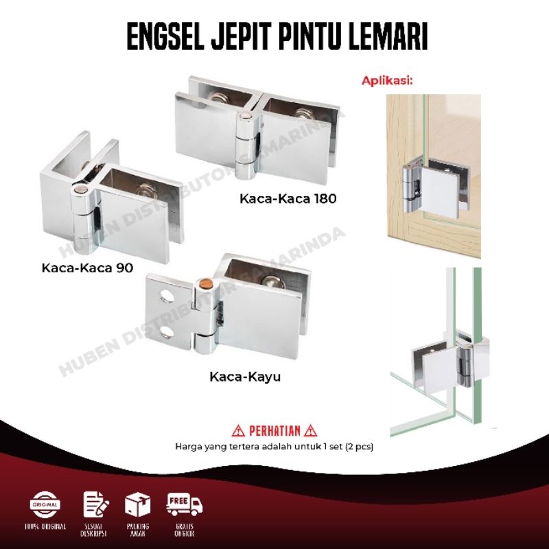 (2 PCS) Engsel Jepit Kaca Kayu Ke Kaca Engsel Pintu Kaca Etalase