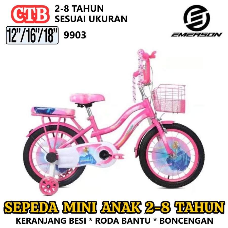 16" Emerson EM9903 Flower CTB 4-7 Tahun Naik Turun Sepeda Mudah Sepeda Anak Perempuan