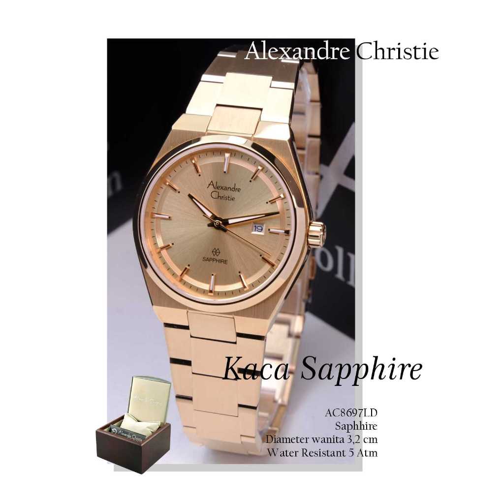 Alexandre Christie jam tangan wanita original kaca Sapphire AC 8697 Alexander Cristie cewek rosegold