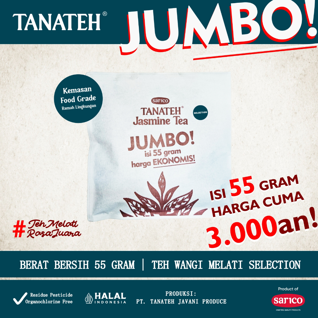

TANATEH Jumbo Selection - 55 gram | Teh Melati Khas Jawa | Javanese Jasmine Tea Pilihan | Teh Tubruk Indonesia