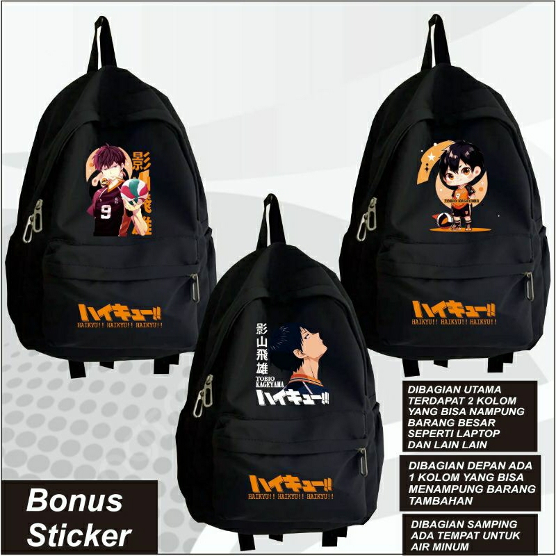 Tas Sekolah Ransel Tobio Kageyama Haikyuu Anime Manga Jepang