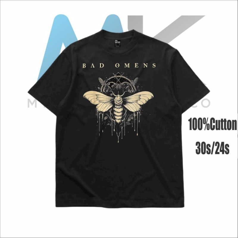 T-SHIRT | OVERSIZE | KAOS BAND BAD OMENS - KUPU-KUPU HORROR - MUSIK ROCK POP METAL| BAJU BAND POP RO