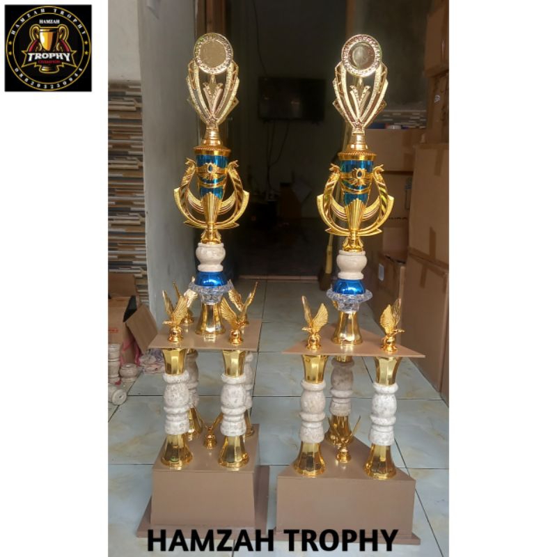 Trophy piala 1 set kaki 4 dan 3 juara 1 dan 2 bok kayu coklat tinggi 95cm,95cm