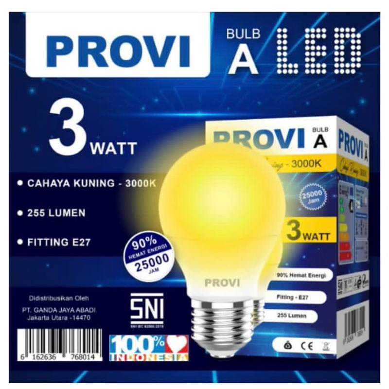 BOHLAM BOLA LAMPU LED HIAS PROVI KUNING WARMWHITE PROVI 3watt 3w 3 watt GARANSI 1 TAHUN LAMPU CAFE K