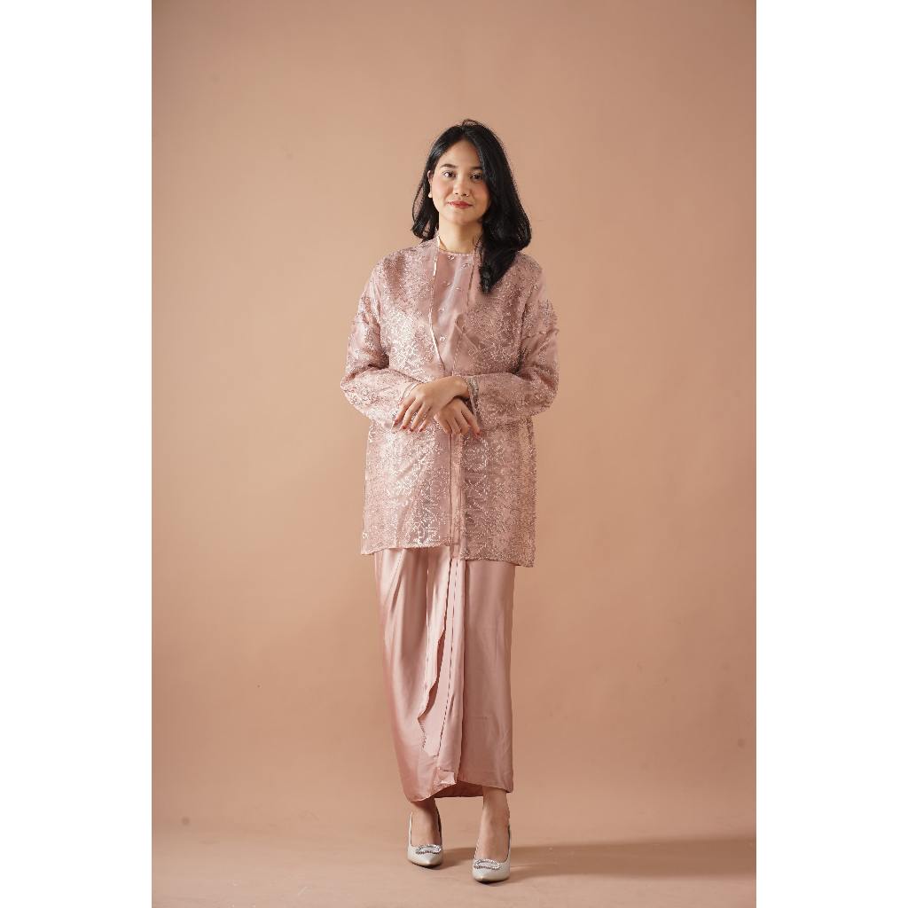 Setelan 3 in 1 Outer Organza Rok Pola (Ameena) lilit Silk Wanita Muslim