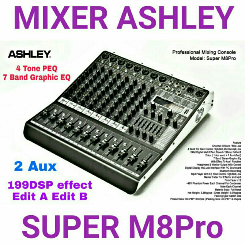 MIXER ASHLEY SUPER M8Pro ORIGINAL ASHLEY SUPER M8 PRO 199DSP EFEK EDIT A EDIT B BLUETOOTH MP3