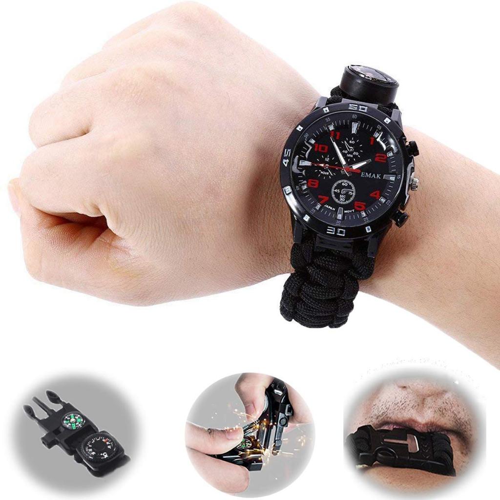 Jam Tangan Pria Dewasa Multifungsi Kompas Thermometer Peluit Outdoor Camping Hiking Tali Paracord Ar