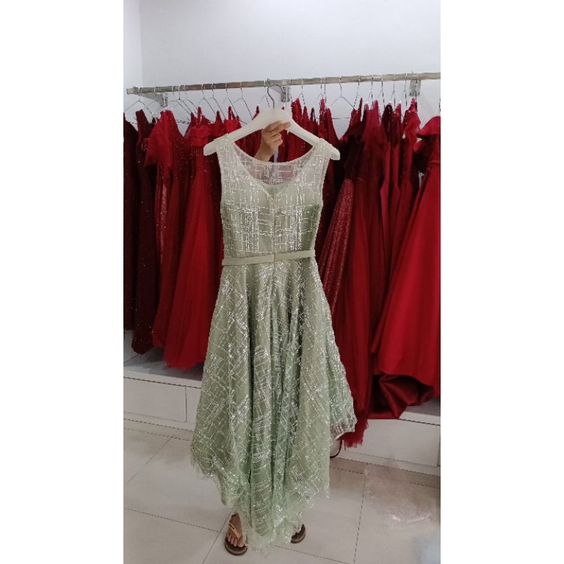 Gaun pesta hijau mint soft midi partydress