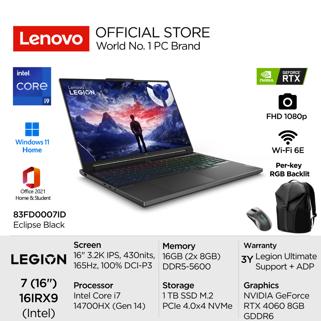 Lenovo Legion 7i 16IRX9 07ID Intel Core i7 14700HX Win11 16GB 1TB SSD NVIDIA RTX 4060 8GB 16" 3.2K I