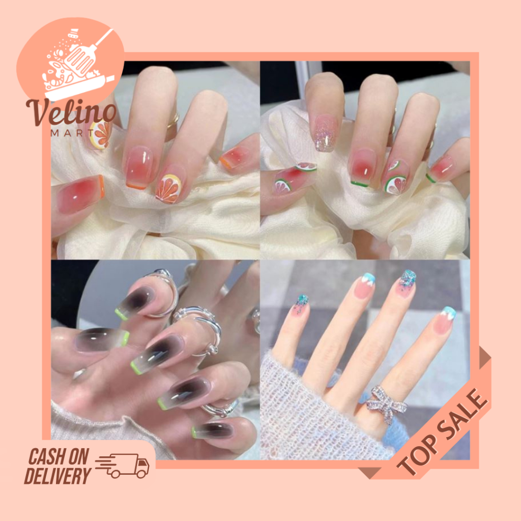 Fake Nail Art Kuku Palsu Nail Art + Lem Cair Nail Art Wedding Pengantin / 24 Pcs 3D Kuku Palsu Kuku 