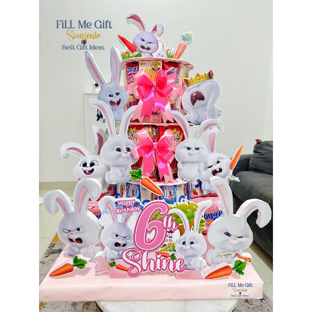 Snack Tower Tema Rabbit Snowball Bunny Cute / Kado Ulang Tahun / Tart Snack 3 Tingkat