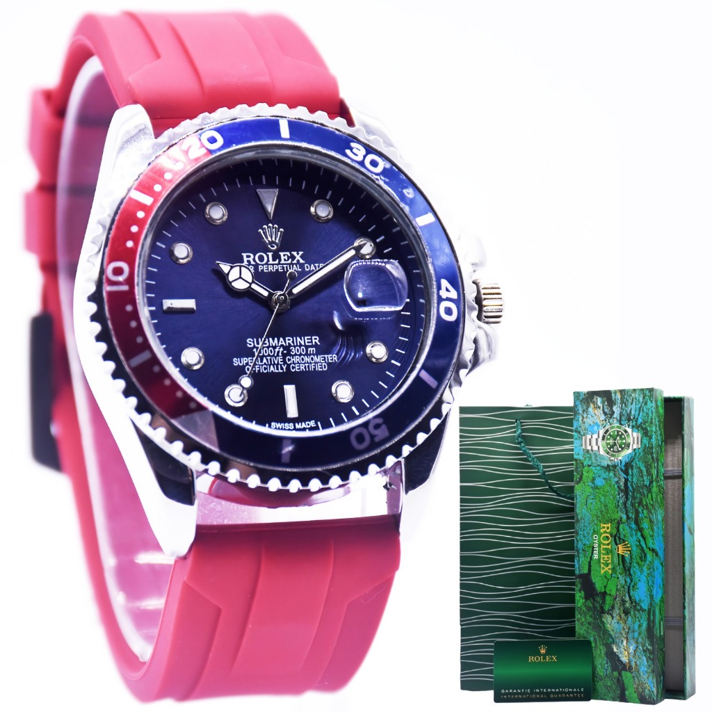 Best Seller Jam Tangan Pria / Cowok Rolex Submariner LA-0546 Tali Rubber Tanggal Aktif Free Box & Pa