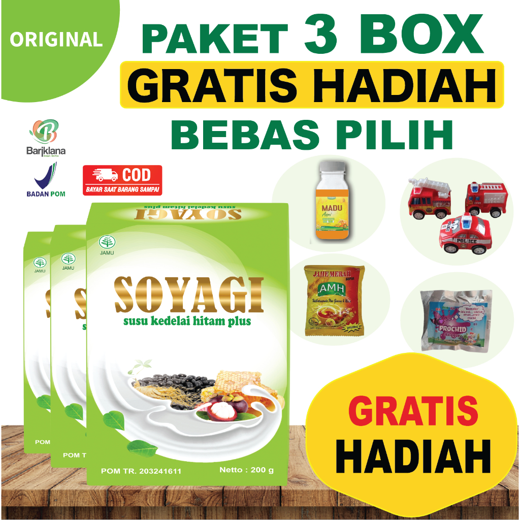 

(COD + GARANSI) (GRATIS HADIAH) SOYAGI Susu Diet Kedelai Hitam Plus partner GOMILK 200 gr