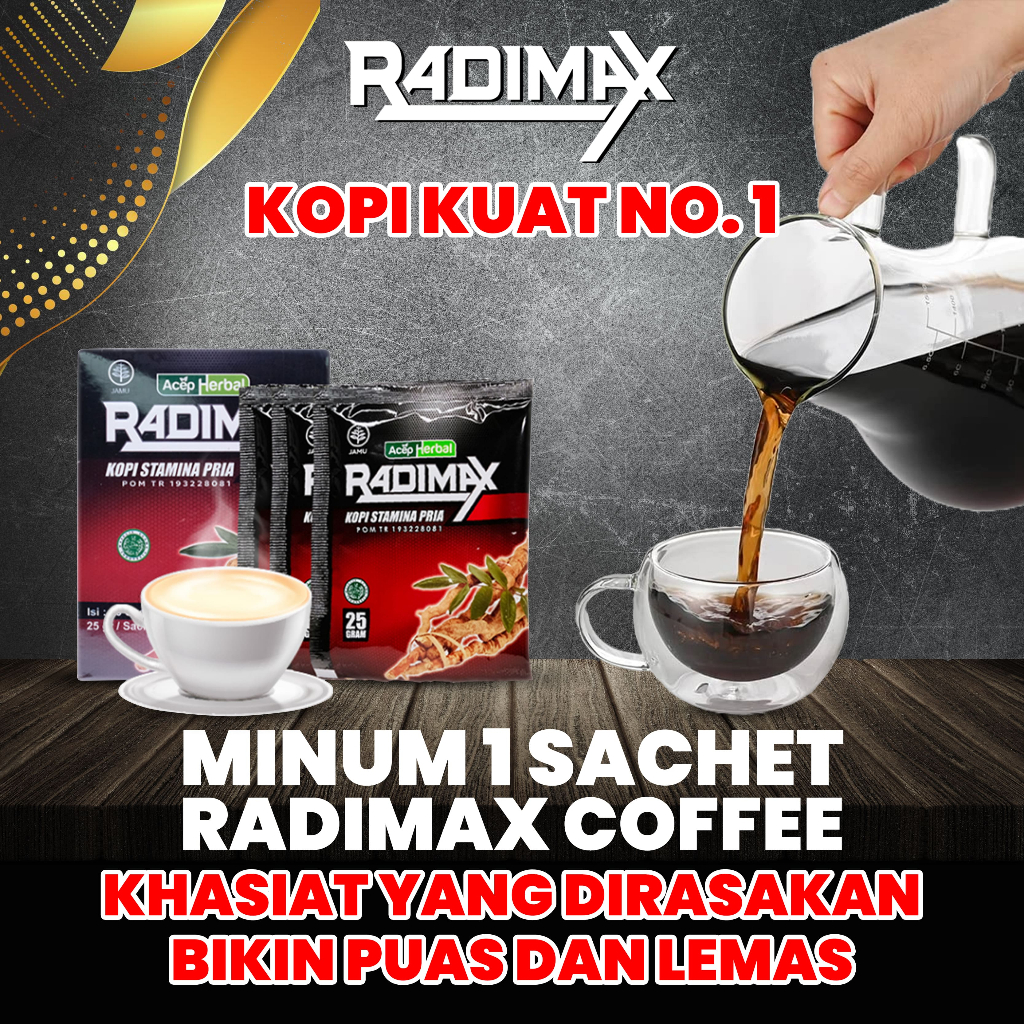 

RADIMAX Kopi Stamina Pria Kuat Tahan Lama Herbal Aman di Lambung 1 Box Isi 10 Saschet Aman Tanpa Efek Samping