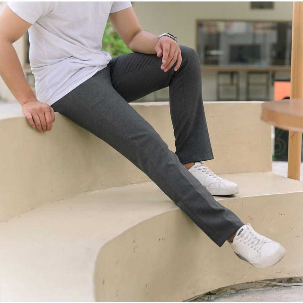 TERKINI CELANA KANTOR FORMAL PRIA SLIMFIT BAHAN DASAR KAIN WOLL HITAM NAVY ABU PANJANG TERKINI