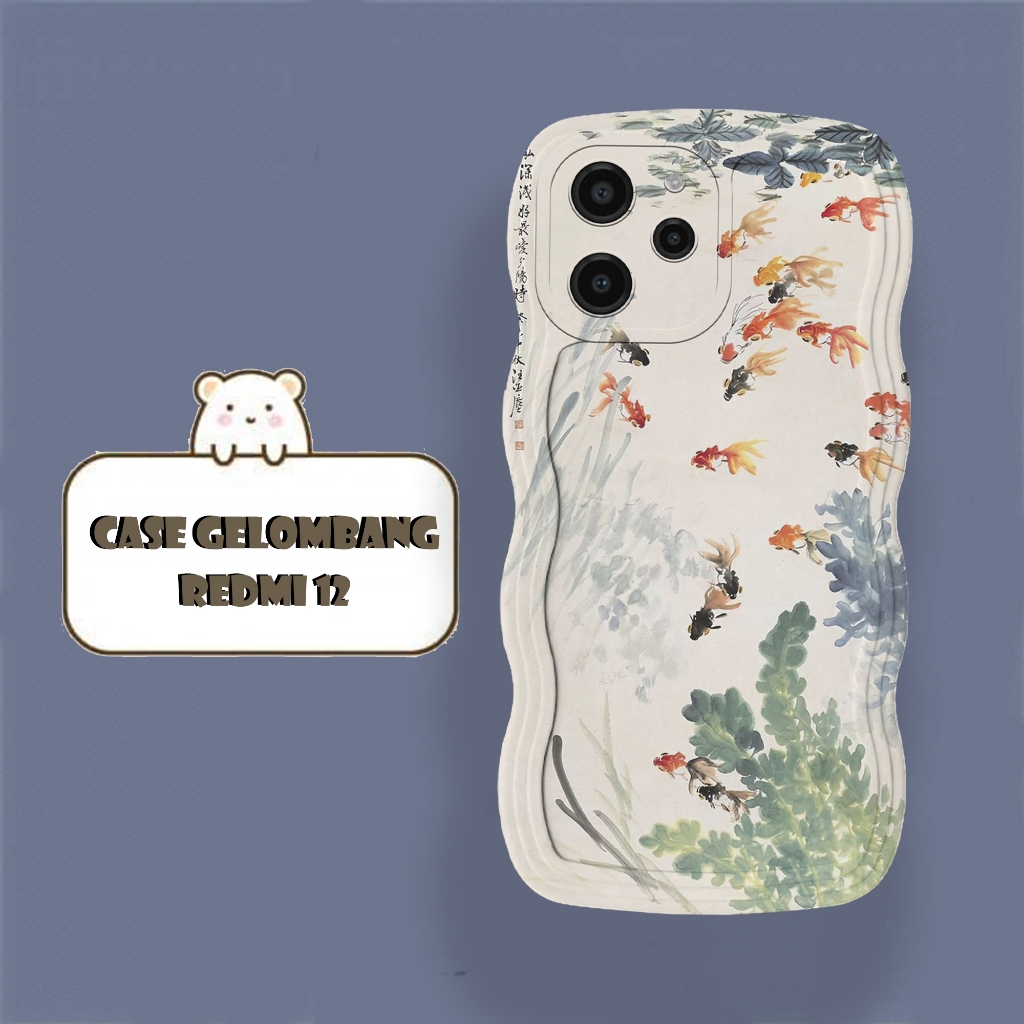 Softacase Gelombang Untuk Xiaomi Redmi 12 Motif Bunga Softcase Protac camera Silikon Hardcase Case P