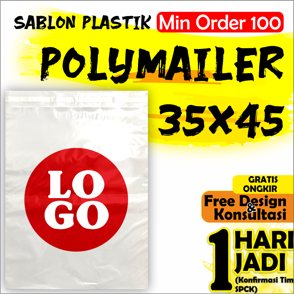 

SABLON Plastik POLYMAILER Ukuran 35X45 atau 32X45 Perekat Lem Packing Olshop min order 100 pcs