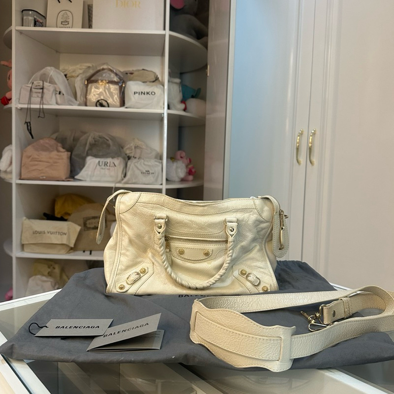 Balenciaga Balen Authentic Original Classic City Small Shoulder Bag White GHW Preloved