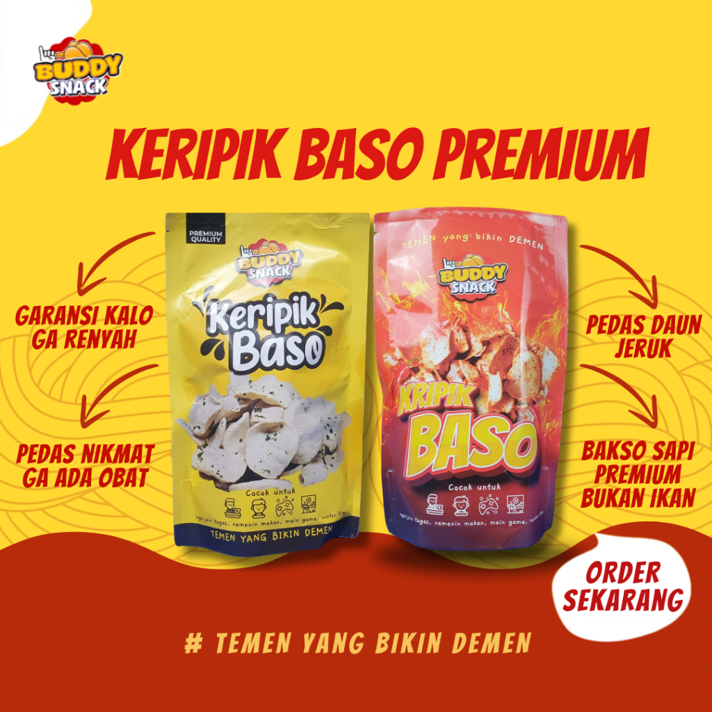 

Basreng Sapi Premium Buddy Snack Official | Kripik Baso Pedas Daun Jeruk | Keripik Bakso