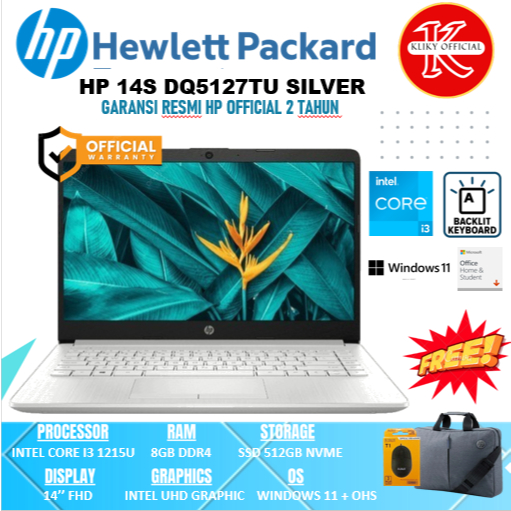 Laptop Kerja HP 14S DQ5127TU Intel Core i3 1215U Ram 8 GB ssd 512 GB Garansi Resmi 2 Tahun
