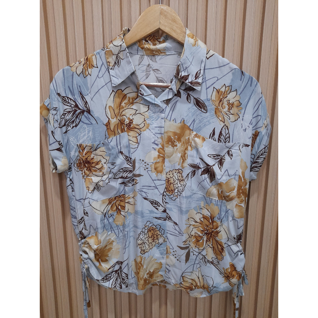 A12 FASHION ATASAN WANITA MOTIF BUNGA BIRU MUDA