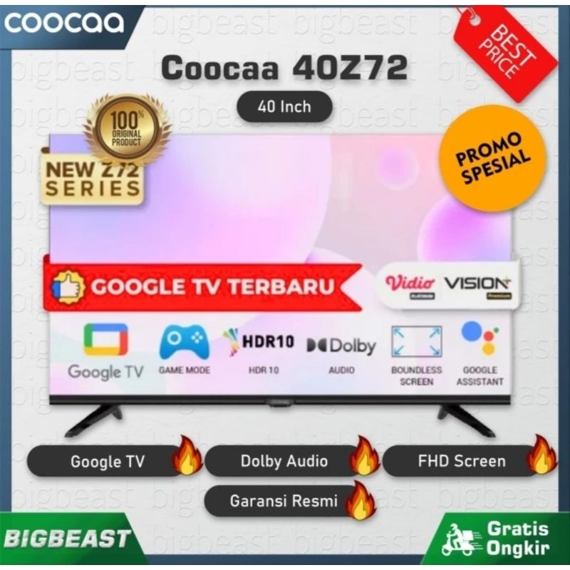 GOOGLE TV COOCAA 40Z72 40INCH GOOGLE TV NETFLIX BLUETOOTH GOOGLE ASSISTAN GARANSI RESMI