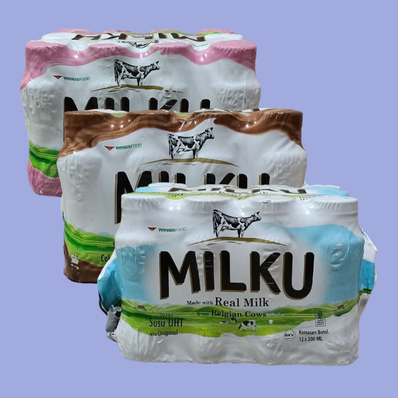 

Susu UHT Milku Original, Stroberi dan Coklat Premium 200ml [12 botol/pack]