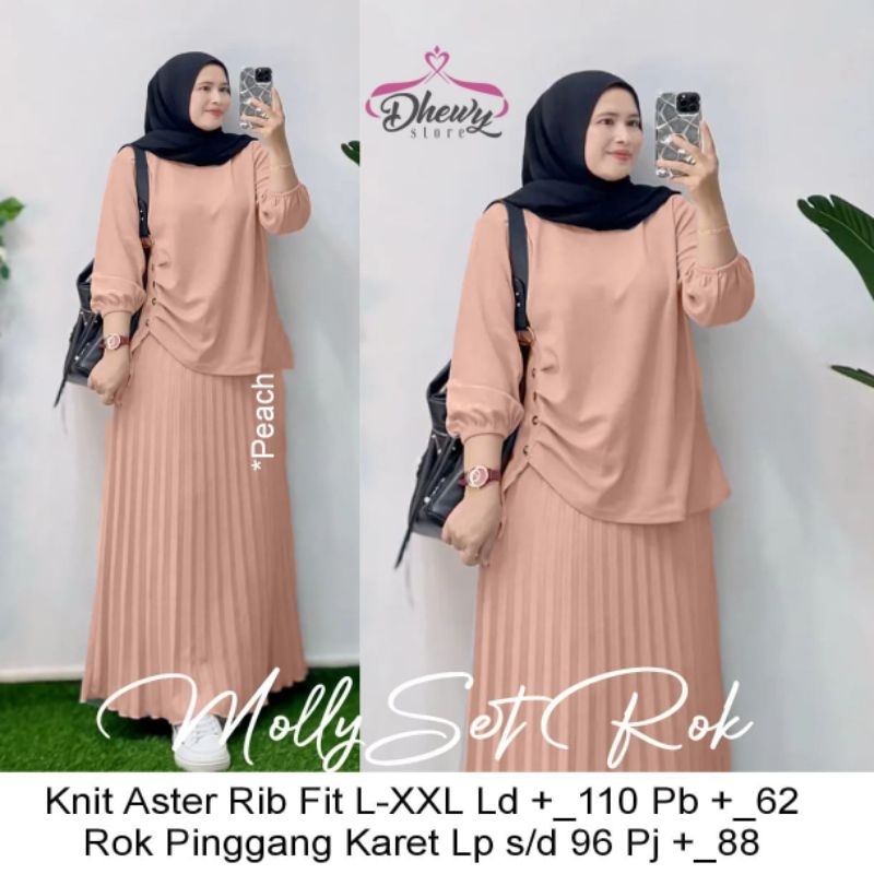 SETELAN BLOUSE JUMBO/MOLLY/ONESET BLOUSE ROK WANITA KNIT ASTER JUMBO LD 110 CM FIT XXL
