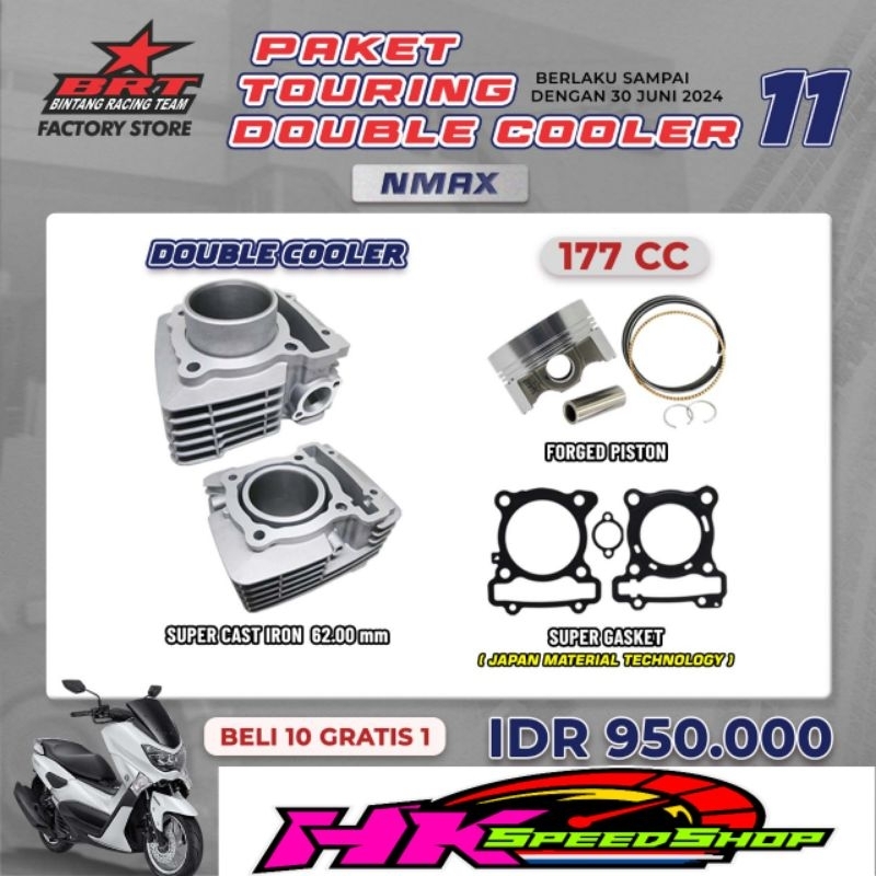 BLOK PISTON BRT IRON CASTING 62mm 66mm 68mm 70mm DOUBLE COOLER 177cc NMAX OLD /  AEROX OLD / LEXI / 