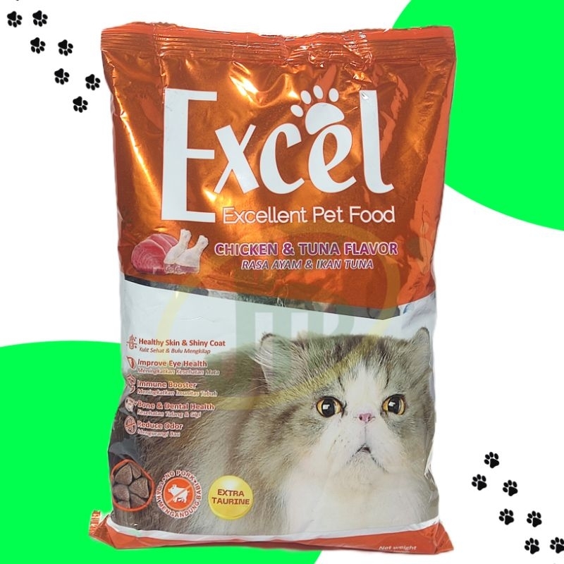EXCEL ADULT CHICKEN & TUNA SEGITIGA - Makanan dry food kucing dewasa pelet segitiga - 500gr