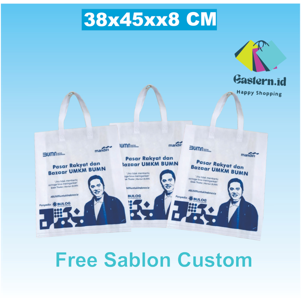 

1 HARI BERES Sablon Custom Tas tali 38x45x12cm tas spunbond goodiebag tas kain kantong sablon