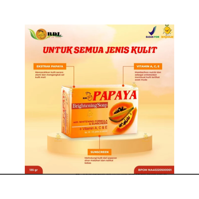 RDL PAPAYA BRIGHTENING SOAP - SABUN PAPAYA RDL BPOM - PAPAYA SOAP