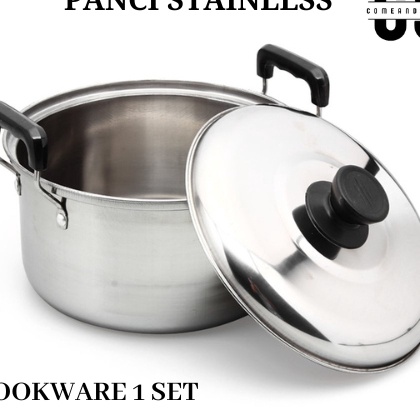 Istimewa PANCI STAINLESS  COOKWARE 1 SET  UKURAN 22CM 24CM DENGAN TUTUPSUP PANCI MIE SAYUR SOUP SOTO