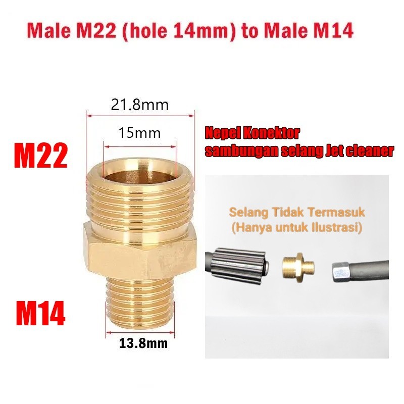 NEPEL M22 x M14 / M22 x M22 Sambungan konektor  adapter konverter selang hose jet cleaner Male to Ma