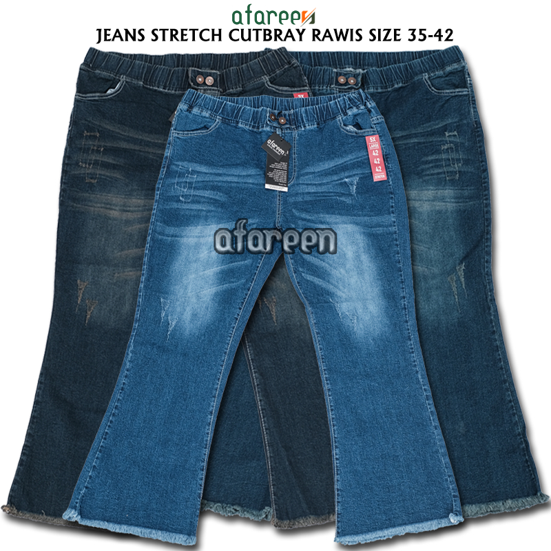 Cutbray Jeans Pinggang Karet Wanita Jumbo Celana Legging Jeans Boot Cut Wanita Big Size 35-42