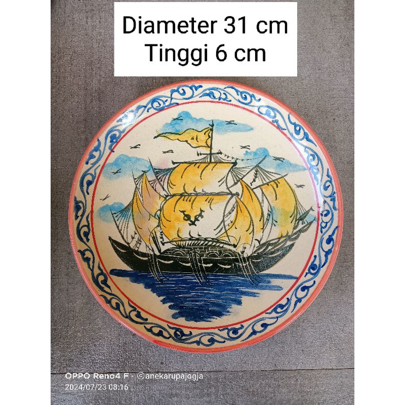 Piring keramik lukis gambar kapal voc untuk dekorasi hiasan dinding