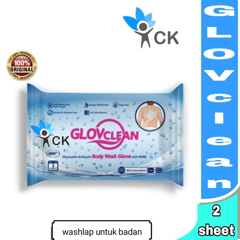 GLOVCLEAN isi 2 lembar - disposable body washlap dengan antiseptik PHMB