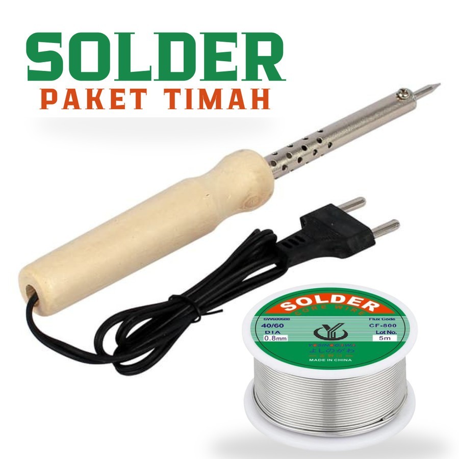 PAKET SOLDER TIMAH - SOLDER LISTRIK GAGANG KAYU SET TIMAH ALAT SOLDER PAKET TIMAH SOLDER MURAH