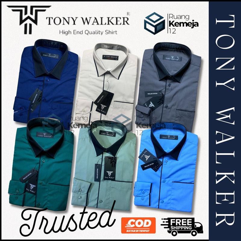 Kemeja TONY WALKER Lengan Panjang Slim Fit Kombinasi ORIGINAL