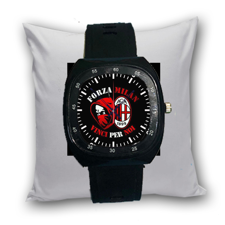 Jam Tangan FORZA MILAN AC MILAN Rubber Karet Murah Meriah Warna Hitam Unik Kotak Persegi Viral Aesth