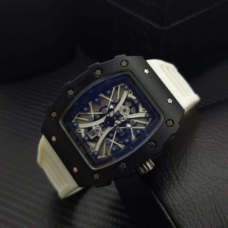 JAM TANGAN PRIA RM SUPER MEWAH DAN ELEGAN WARNA TALI PUTIH