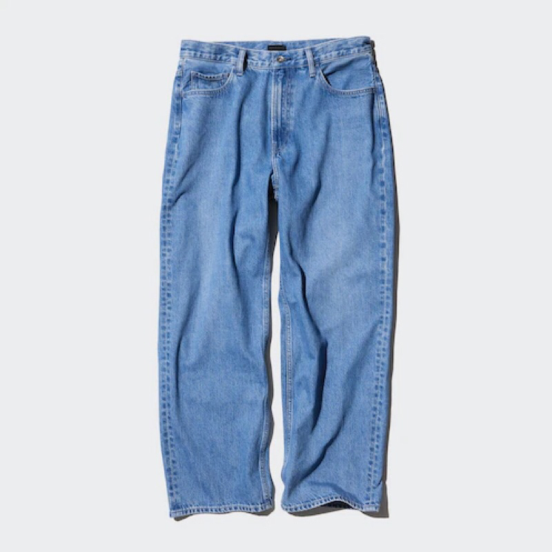 UNIQLO Men Wide Straight Celana Panjang Jeans Pria Lurus Potongan Lebar