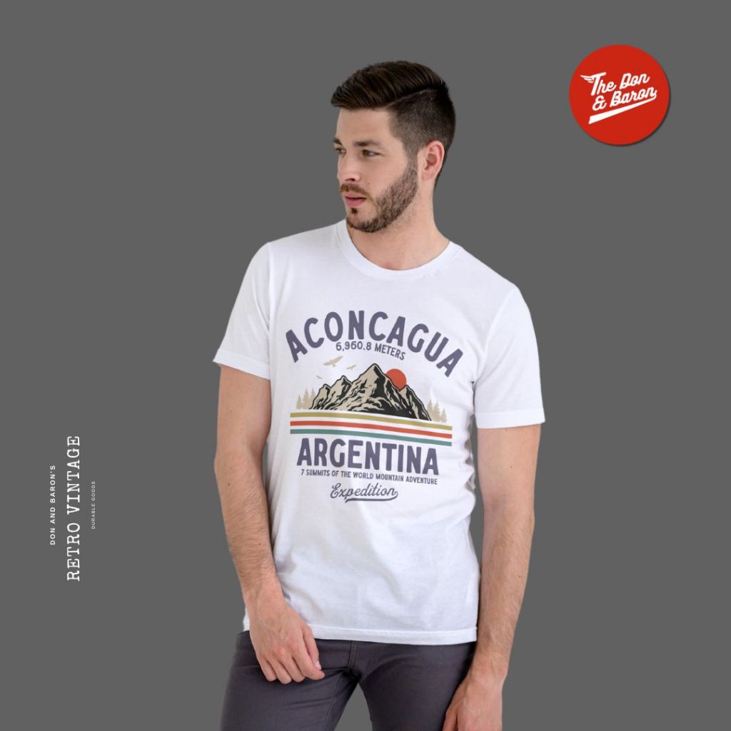 Kaos Vintage Retro Gunung Aconcagua Mountain Argentina 7 Summit Outdoor Adventure