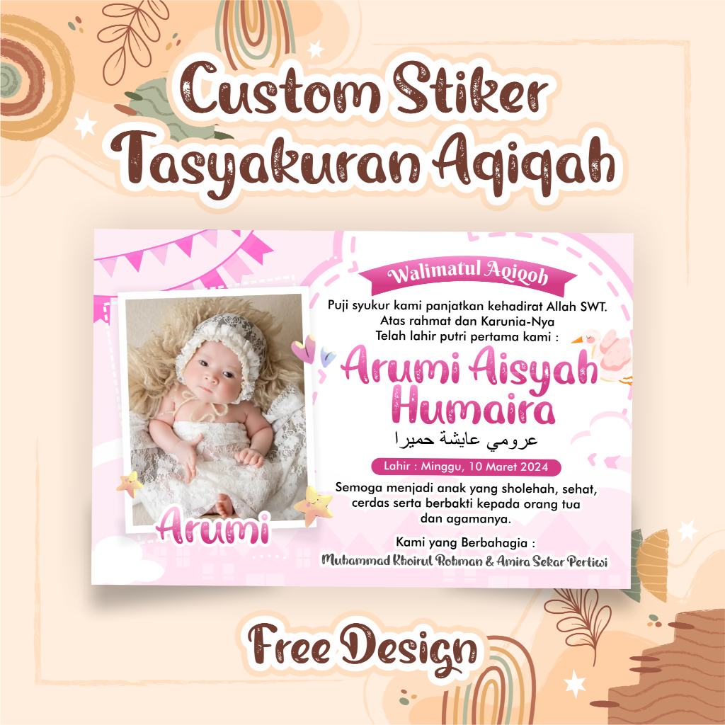 

Kartu/Stiker Tasyakuran Aqiqah, Custom Stiker Tasyakuran Aqiqah