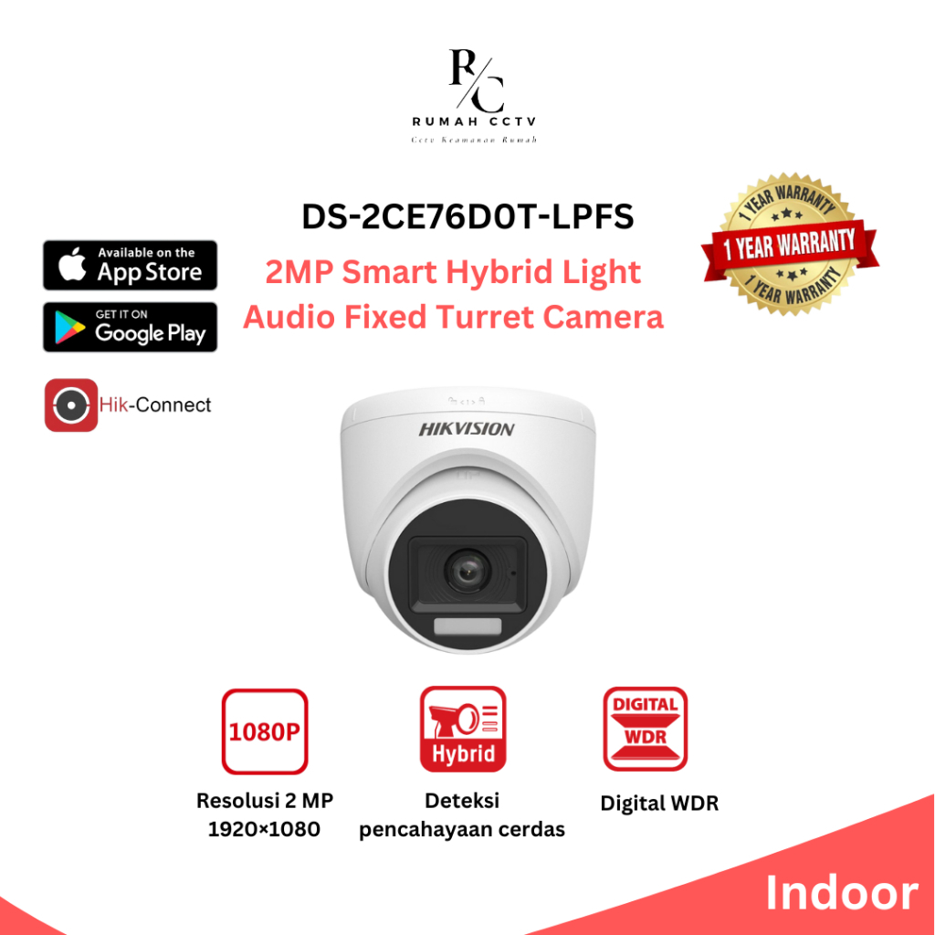 HIKVISION - CCTV ANALOG INDOOR 2MP AUDIO (DS-2CE76D0T-LPFS)