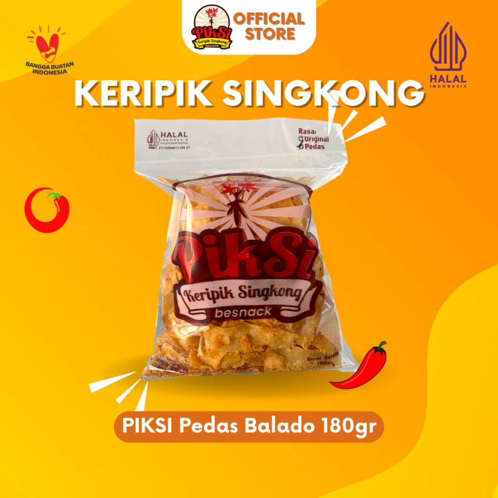 

PIKSI Pedas Balado 180gr | PIKSI Keripik Singkong besnack | Cemilan Oleh-oleh Bandung