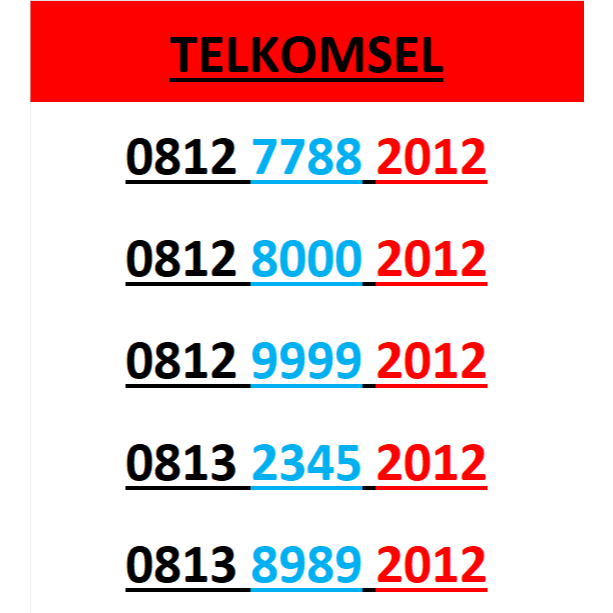 Nomor cantik simpati seri tahun 2012 murah lengkap w5000
