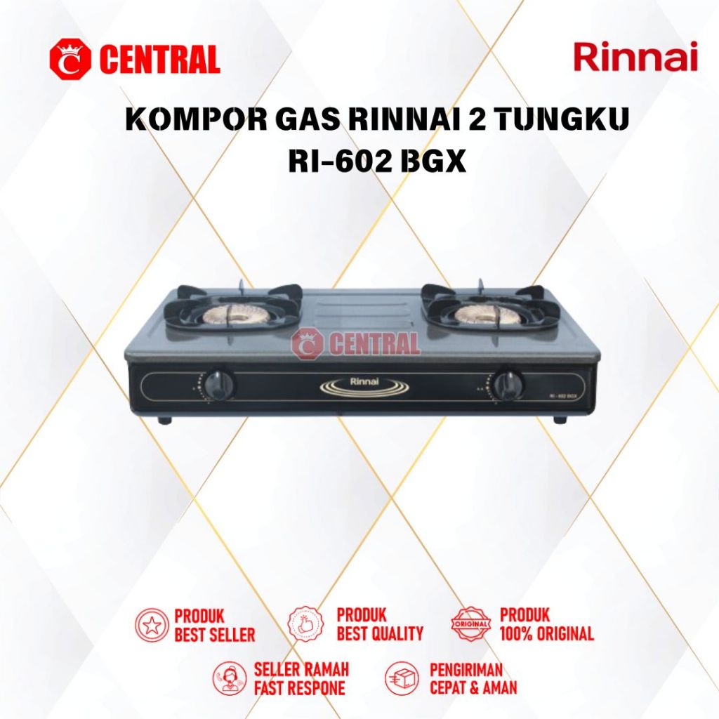 KOMPOR GAS RINNAI 2 TUNGKU RI 602 BGX / RI-602-BGX / RI602BGX