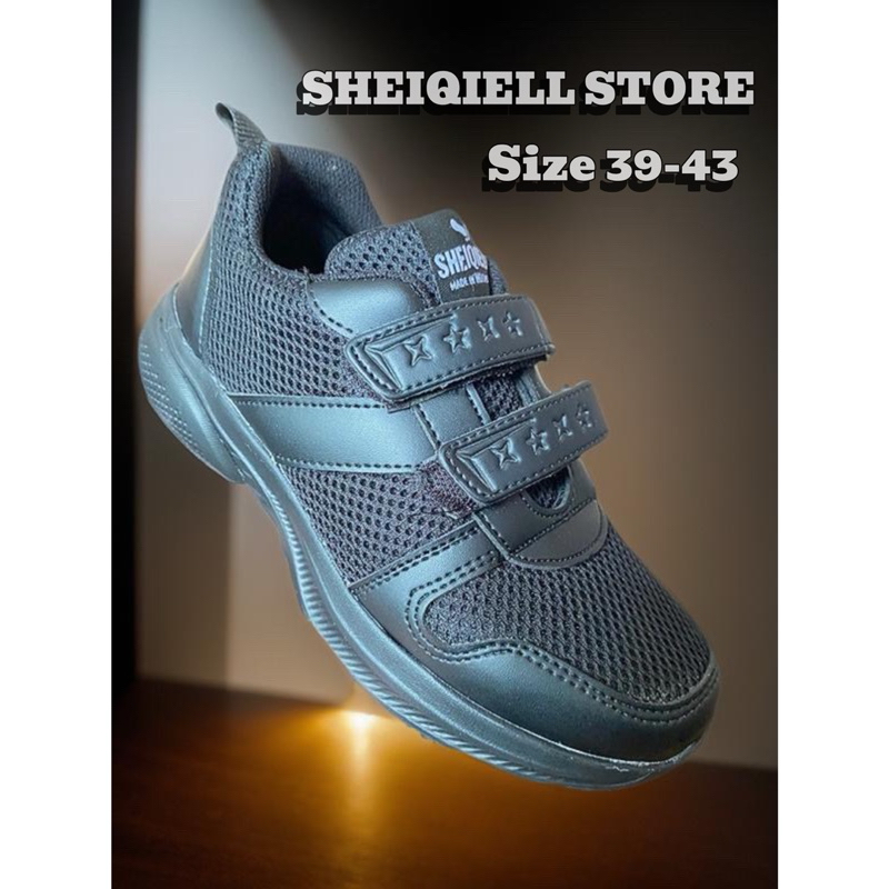 Sepatu Sekolah Anak Hitam Tali / Velcro | Sepatu Anak SD Hitam Polos