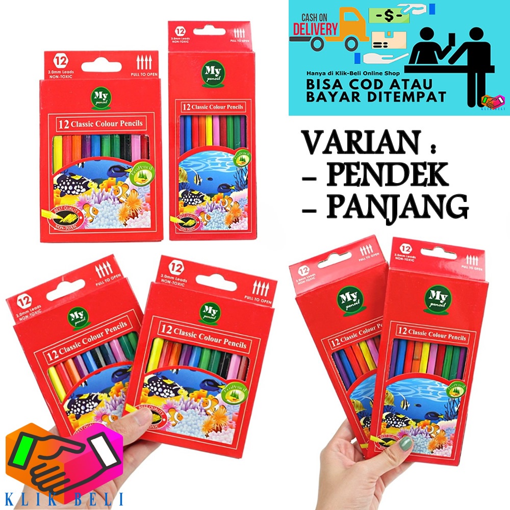 

Pensil Warna 12 Pcs Mini MY PENCIL | 12 Warna Color Pencil Pendek / Panjang | Coloring Set Anak Paper Box Classic